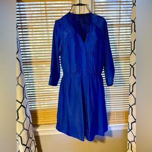 J. Crew Blue Long Sleeve Notched Collar Shirt Dress